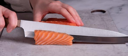 Deba Knife 7 Inch Stainless Steel. Japanese Kitchen Knife for Fish, Meat and Vegetables. Ovengkol Wood Handle 100% natural FSC and 170mm Blade. Series Nordika. Color Brown.
