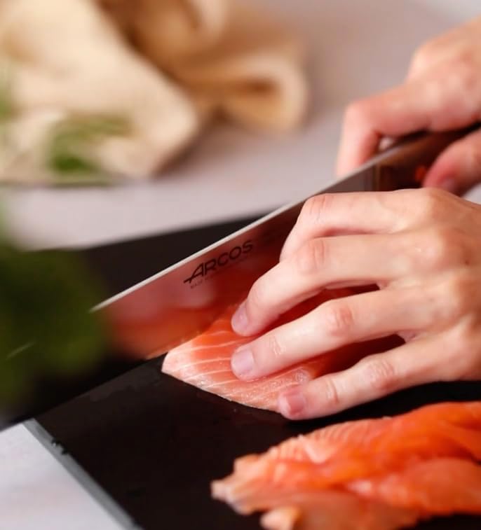Deba Knife 7 Inch Stainless Steel. Japanese Kitchen Knife for Fish, Meat and Vegetables. Ovengkol Wood Handle 100% natural FSC and 170mm Blade. Series Nordika. Color Brown.