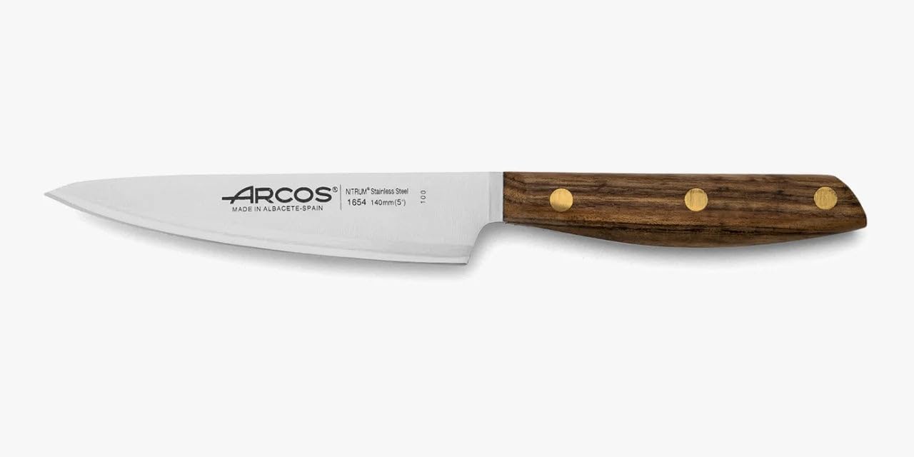 Deba Knife 7 Inch Stainless Steel. Japanese Kitchen Knife for Fish, Meat and Vegetables. Ovengkol Wood Handle 100% natural FSC and 170mm Blade. Series Nordika. Color Brown.