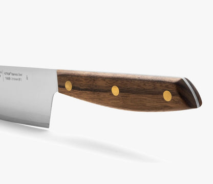Deba Knife 7 Inch Stainless Steel. Japanese Kitchen Knife for Fish, Meat and Vegetables. Ovengkol Wood Handle 100% natural FSC and 170mm Blade. Series Nordika. Color Brown.