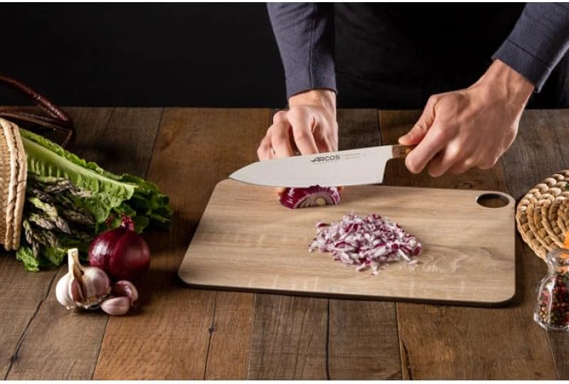 Deba Knife 7 Inch Stainless Steel. Japanese Kitchen Knife for Fish, Meat and Vegetables. Ovengkol Wood Handle 100% natural FSC and 170mm Blade. Series Nordika. Color Brown.