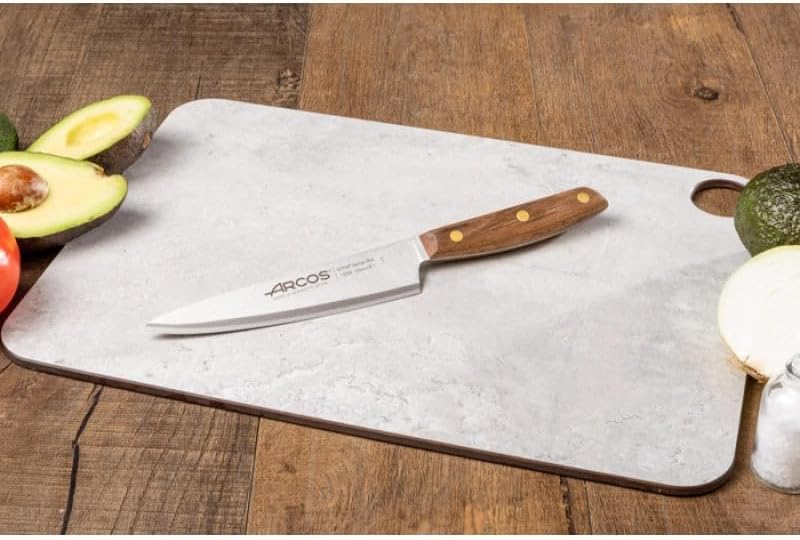 Deba Knife 7 Inch Stainless Steel. Japanese Kitchen Knife for Fish, Meat and Vegetables. Ovengkol Wood Handle 100% natural FSC and 170mm Blade. Series Nordika. Color Brown.