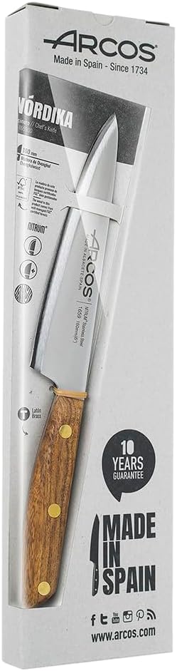 Deba Knife 7 Inch Stainless Steel. Japanese Kitchen Knife for Fish, Meat and Vegetables. Ovengkol Wood Handle 100% natural FSC and 170mm Blade. Series Nordika. Color Brown.