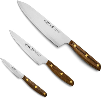 Deba Knife 7 Inch Stainless Steel. Japanese Kitchen Knife for Fish, Meat and Vegetables. Ovengkol Wood Handle 100% natural FSC and 170mm Blade. Series Nordika. Color Brown.