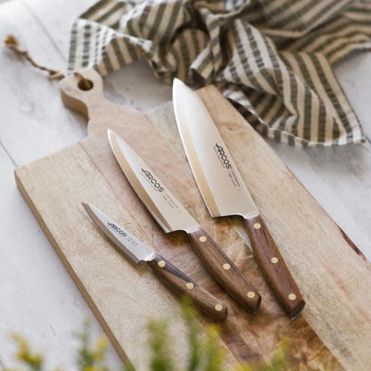 Deba Knife 7 Inch Stainless Steel. Japanese Kitchen Knife for Fish, Meat and Vegetables. Ovengkol Wood Handle 100% natural FSC and 170mm Blade. Series Nordika. Color Brown.