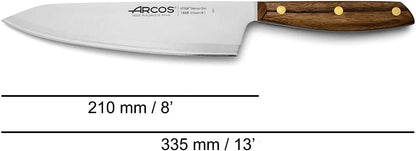 Deba Knife 7 Inch Stainless Steel. Japanese Kitchen Knife for Fish, Meat and Vegetables. Ovengkol Wood Handle 100% natural FSC and 170mm Blade. Series Nordika. Color Brown.