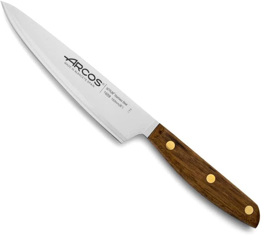 Deba Knife 7 Inch Stainless Steel. Japanese Kitchen Knife for Fish, Meat and Vegetables. Ovengkol Wood Handle 100% natural FSC and 170mm Blade. Series Nordika. Color Brown.