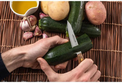 Deba Knife 7 Inch Stainless Steel. Japanese Kitchen Knife for Fish, Meat and Vegetables. Ovengkol Wood Handle 100% natural FSC and 170mm Blade. Series Nordika. Color Brown.