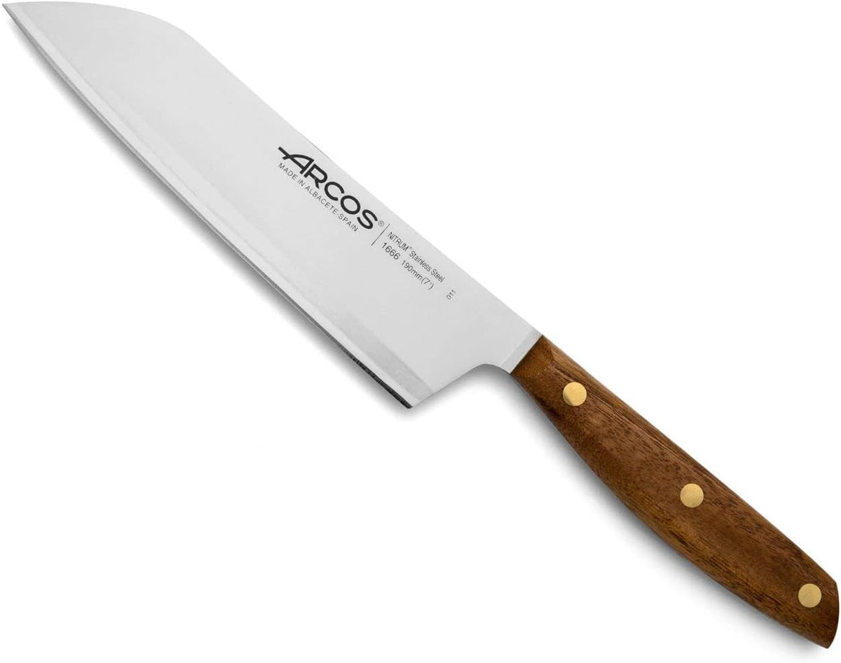 Deba Knife 7 Inch Stainless Steel. Japanese Kitchen Knife for Fish, Meat and Vegetables. Ovengkol Wood Handle 100% natural FSC and 170mm Blade. Series Nordika. Color Brown.