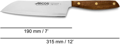 Deba Knife 7 Inch Stainless Steel. Japanese Kitchen Knife for Fish, Meat and Vegetables. Ovengkol Wood Handle 100% natural FSC and 170mm Blade. Series Nordika. Color Brown.
