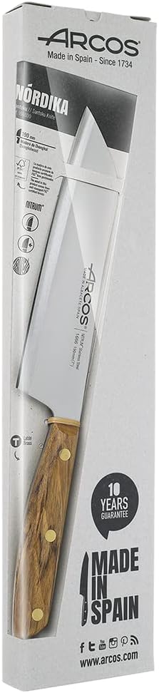 Deba Knife 7 Inch Stainless Steel. Japanese Kitchen Knife for Fish, Meat and Vegetables. Ovengkol Wood Handle 100% natural FSC and 170mm Blade. Series Nordika. Color Brown.
