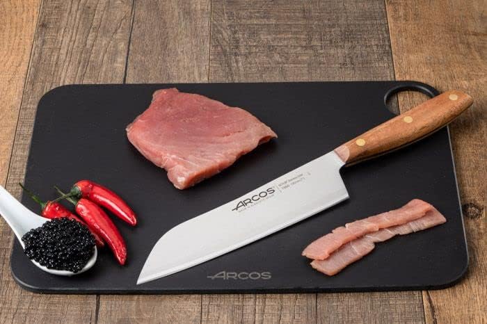 Deba Knife 7 Inch Stainless Steel. Japanese Kitchen Knife for Fish, Meat and Vegetables. Ovengkol Wood Handle 100% natural FSC and 170mm Blade. Series Nordika. Color Brown.