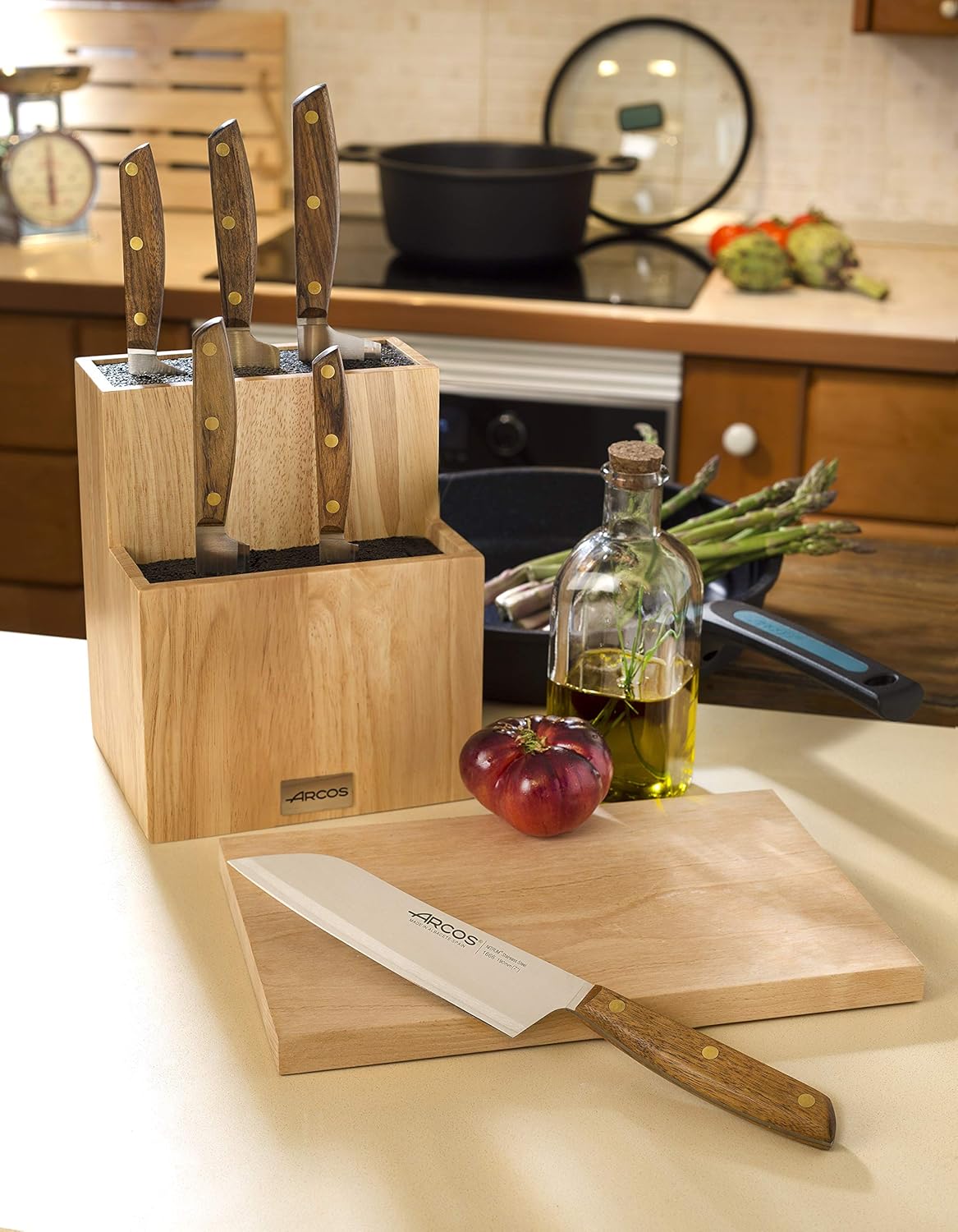 Deba Knife 7 Inch Stainless Steel. Japanese Kitchen Knife for Fish, Meat and Vegetables. Ovengkol Wood Handle 100% natural FSC and 170mm Blade. Series Nordika. Color Brown.