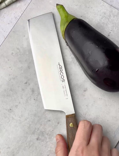 Deba Knife 7 Inch Stainless Steel. Japanese Kitchen Knife for Fish, Meat and Vegetables. Ovengkol Wood Handle 100% natural FSC and 170mm Blade. Series Nordika. Color Brown.