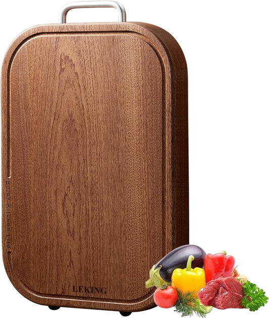 Premium Solid Ebony Wood Cutting Board for Kitchen - 14.5"x9.5"x1" Double Sided Butcher Block, Thick Chopping Board with Juice Groove & Non-Slip Feet, Food Grade Serving Board for Meat Veggie
