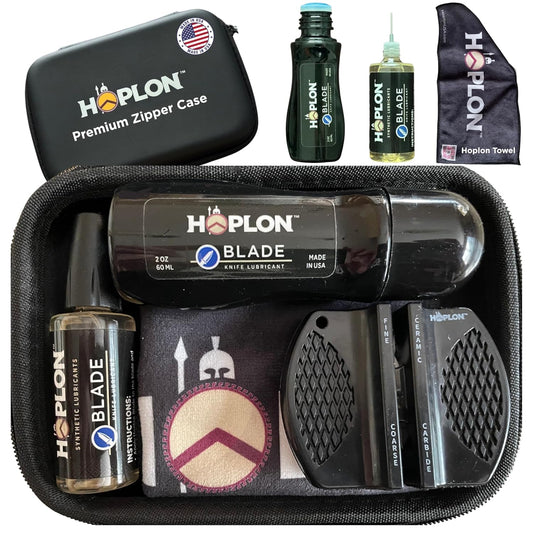 Hoplon Blade Premium Kit - 3oz Knife Oil (9X More Than Leading Oils) - Pocket Knife Cleaning & Care Kit, Dauber & Needle Applicators, Rust Prevention, Complete Knife Restoration & Maintenance Set