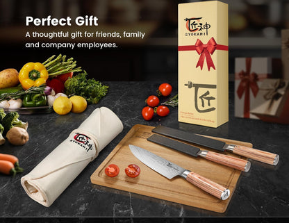 14pcs Chef Knife Set with Roll Bag, Professional Stainless Steel Japanese Knife Set with Pakkawood Handle for Professional Chef, Camping, Travel, BBQ, RV or Gift Beige