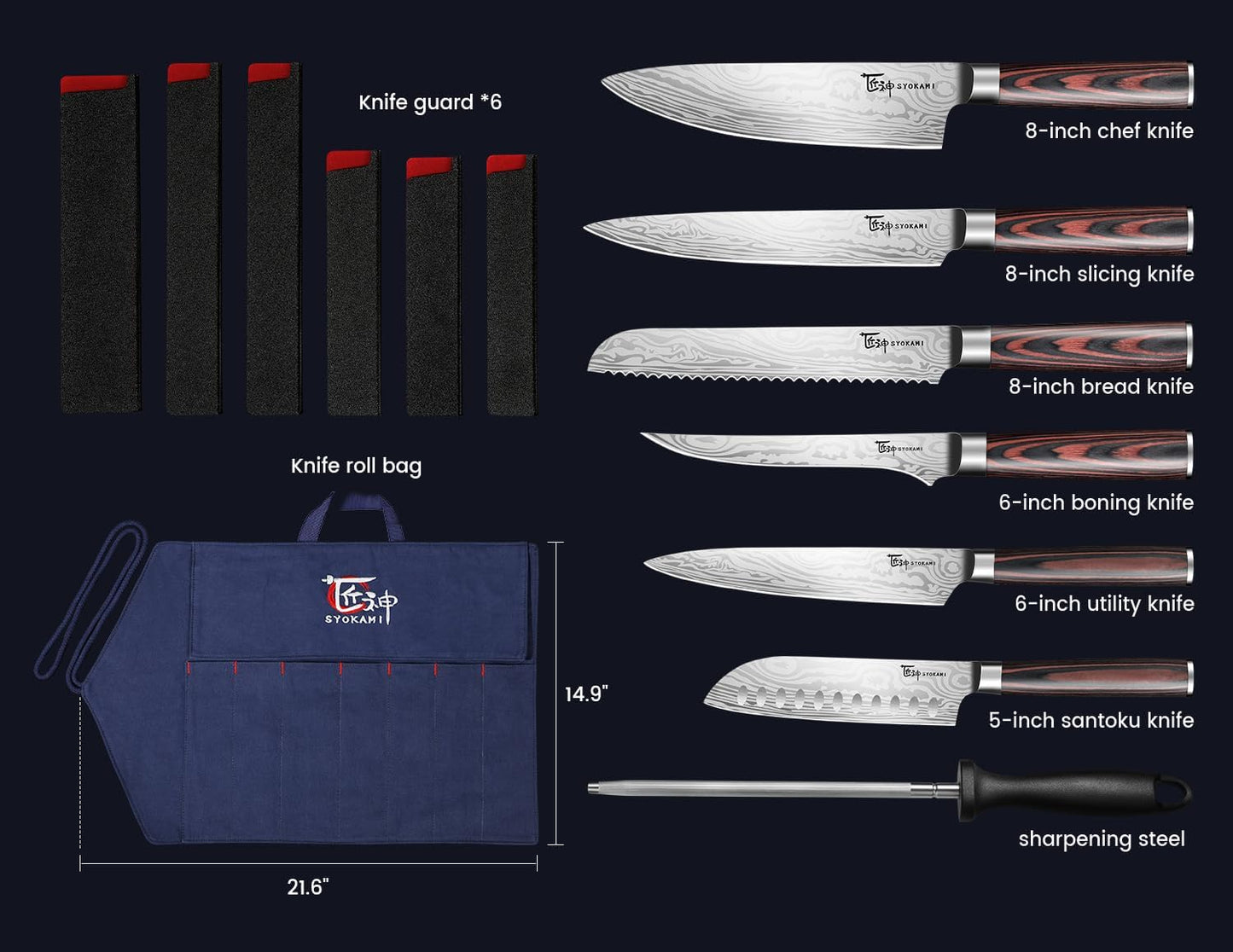 14pcs Chef Knife Set with Roll Bag, Professional Stainless Steel Japanese Knife Set with Pakkawood Handle for Professional Chef, Camping, Travel, BBQ, RV or Gift Beige