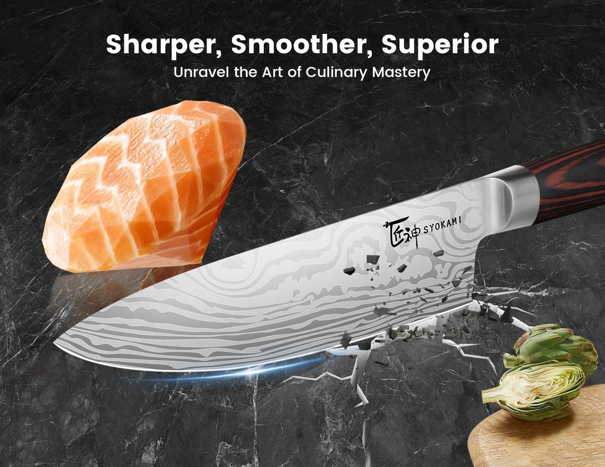14pcs Chef Knife Set with Roll Bag, Professional Stainless Steel Japanese Knife Set with Pakkawood Handle for Professional Chef, Camping, Travel, BBQ, RV or Gift Beige