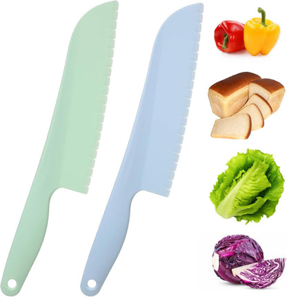 2 Pcs Lettuce Knife 11 inch Professional Lettuce Knife to Prevent Browning Kitchen Utensils Plastic Cake Knife Dishwasher Safe for Cooking and Cutting Vegetable Fruits Bread Salad (Blue, Green)