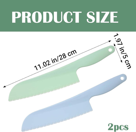 2 Pcs Lettuce Knife 11 inch Professional Lettuce Knife to Prevent Browning Kitchen Utensils Plastic Cake Knife Dishwasher Safe for Cooking and Cutting Vegetable Fruits Bread Salad (Blue, Green)