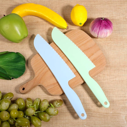 2 Pcs Lettuce Knife 11 inch Professional Lettuce Knife to Prevent Browning Kitchen Utensils Plastic Cake Knife Dishwasher Safe for Cooking and Cutting Vegetable Fruits Bread Salad (Blue, Green)