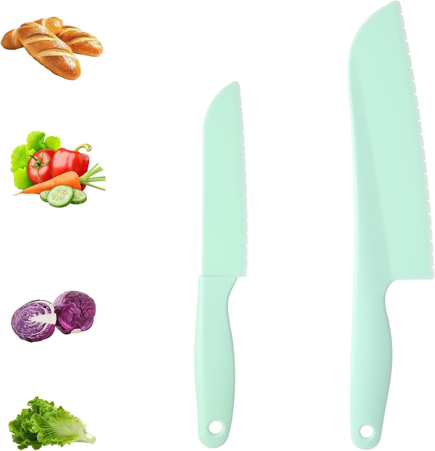 2 Pcs Lettuce Knife 11 inch Professional Lettuce Knife to Prevent Browning Kitchen Utensils Plastic Cake Knife Dishwasher Safe for Cooking and Cutting Vegetable Fruits Bread Salad (Blue, Green)