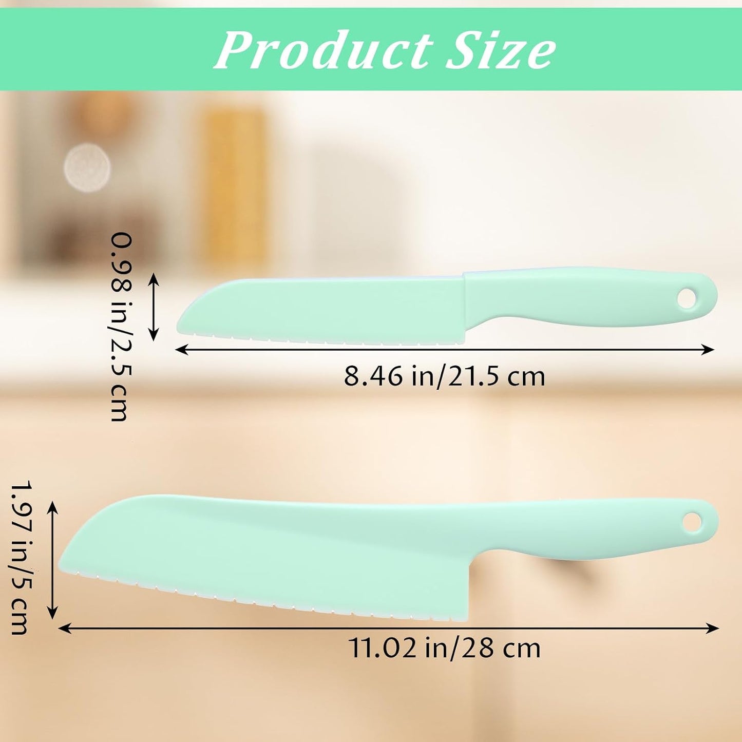 2 Pcs Lettuce Knife 11 inch Professional Lettuce Knife to Prevent Browning Kitchen Utensils Plastic Cake Knife Dishwasher Safe for Cooking and Cutting Vegetable Fruits Bread Salad (Blue, Green)