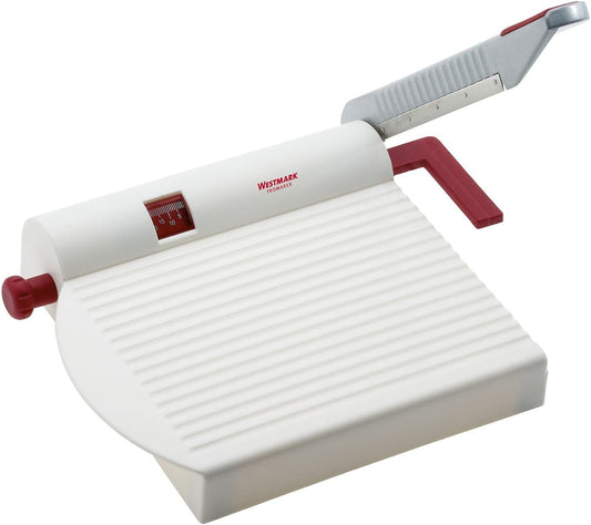 Adjustable Cheese Slicer with Board & Stainless Steel Sharp Blade, German Cheese Cutter with Precise Thickness Control, Multipurpose Food & Cheese Slicer, Effortless Slicing, White