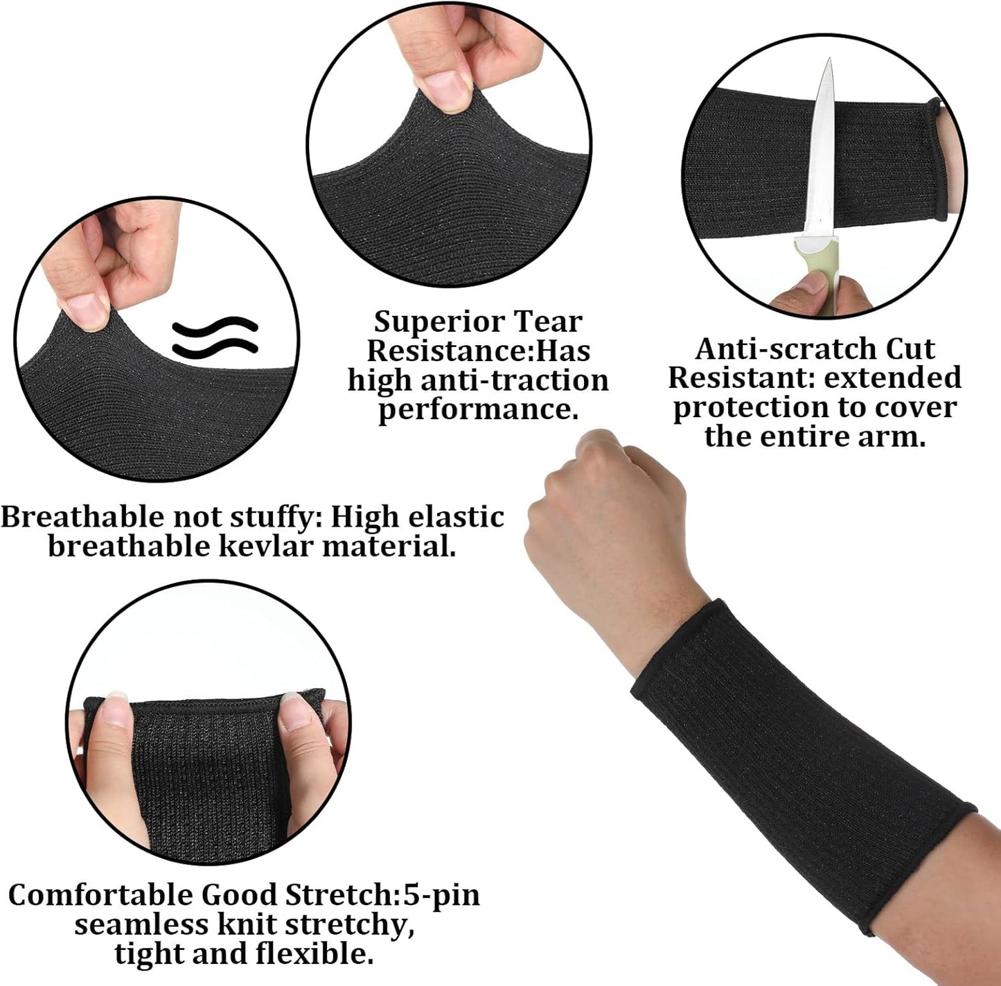 2 Pair Cut Resistant Sleeve Protective Arm Sleeves Dog Bite Safety Arm Sleeves Cut Resistant Forearm Sleeve Level5 Arms Burn Protective for Thin Skin Bruising Men Women