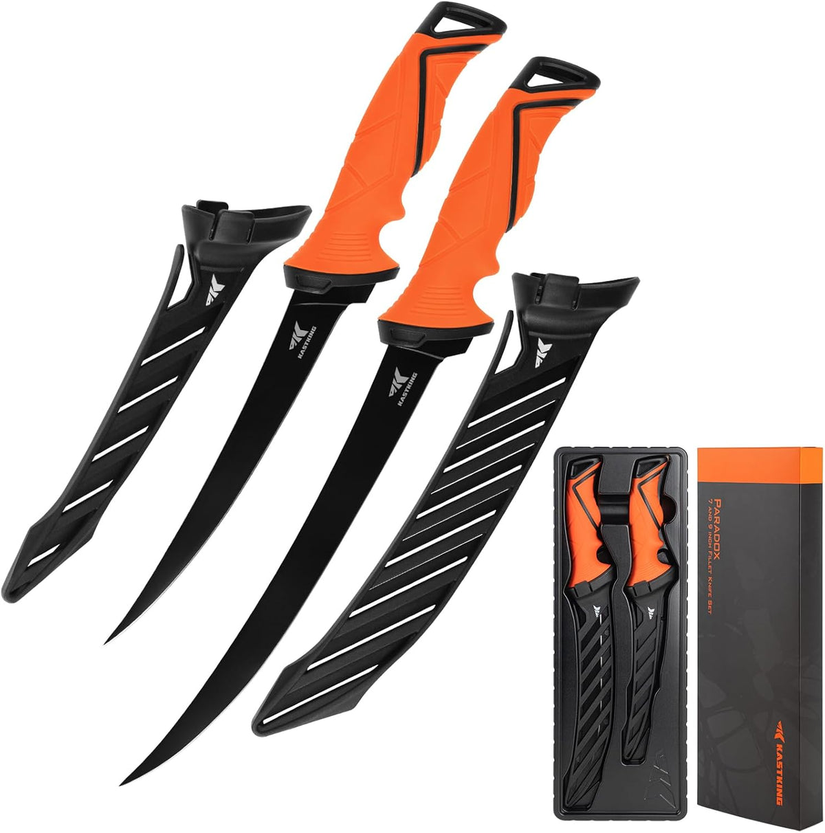 Paradox Fishing Fillet Knife Kit, 7" and 9" | G4116 German Stainless Steel, Non-Slip Handles, Sheath Included, Fresh & Saltwater, Great Fishing Gifts