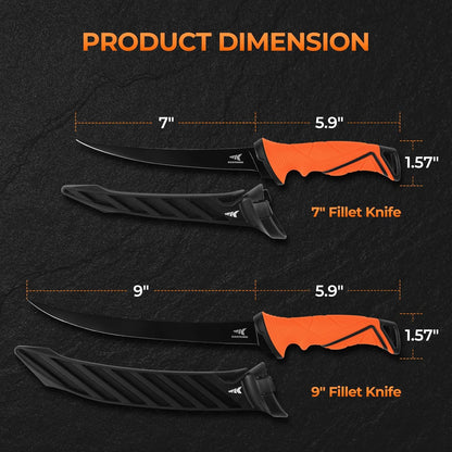 Paradox Fishing Fillet Knife Kit, 7" and 9" | G4116 German Stainless Steel, Non-Slip Handles, Sheath Included, Fresh & Saltwater, Great Fishing Gifts