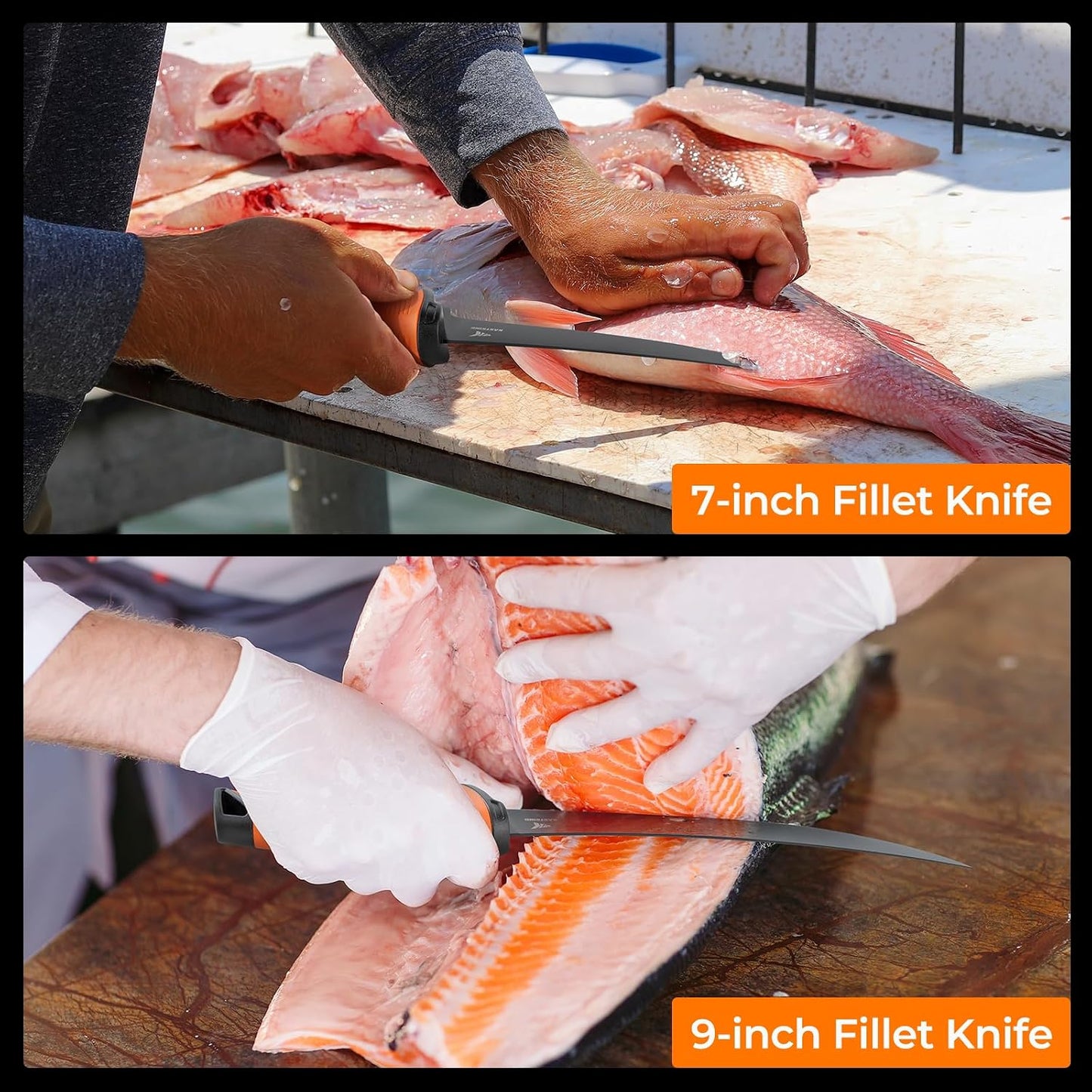 Paradox Fishing Fillet Knife Kit, 7" and 9" | G4116 German Stainless Steel, Non-Slip Handles, Sheath Included, Fresh & Saltwater, Great Fishing Gifts
