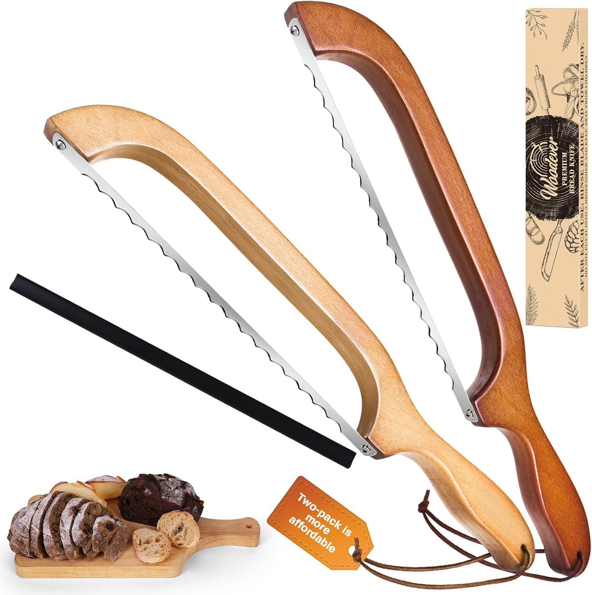 Sourdough Bread Knife for Both Right and Left Handed Use, 16" Bread Slicer for Homemade Bread, Premium Stainless Steel Serrated Saw Bread Cutter for Bagels, Baguettes (Maple)