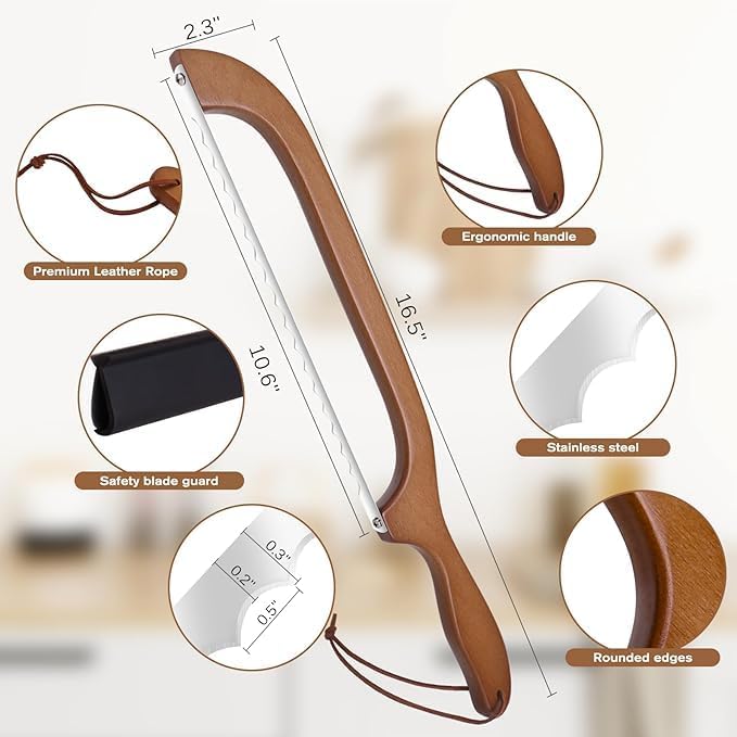 Sourdough Bread Knife for Both Right and Left Handed Use, 16" Bread Slicer for Homemade Bread, Premium Stainless Steel Serrated Saw Bread Cutter for Bagels, Baguettes (Maple)