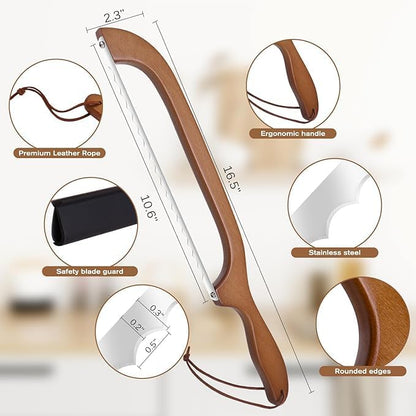 Sourdough Bread Knife for Both Right and Left Handed Use, 16" Bread Slicer for Homemade Bread, Premium Stainless Steel Serrated Saw Bread Cutter for Bagels, Baguettes (Maple)