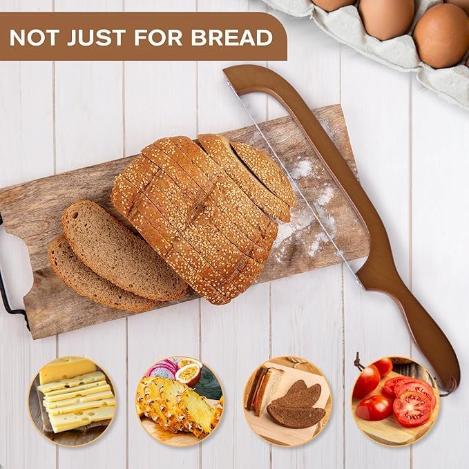 Sourdough Bread Knife for Both Right and Left Handed Use, 16" Bread Slicer for Homemade Bread, Premium Stainless Steel Serrated Saw Bread Cutter for Bagels, Baguettes (Maple)