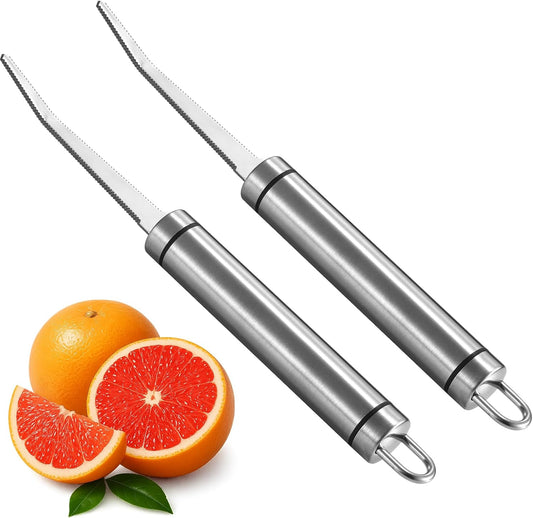 Grapefruit Knives 2 Pack, Stainless Steel Grapefruit Utensil Knife | Serrated Edge & Thick Gauge Handle, Kitchen Tool with Non-stick Plating for Kiwi, Mango, Dessert, Apple, Citrus Fruit