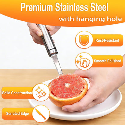 Grapefruit Knives 2 Pack, Stainless Steel Grapefruit Utensil Knife | Serrated Edge & Thick Gauge Handle, Kitchen Tool with Non-stick Plating for Kiwi, Mango, Dessert, Apple, Citrus Fruit