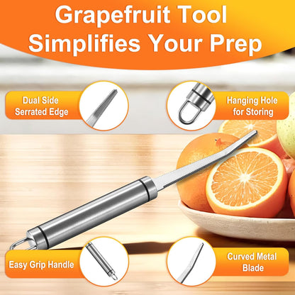 Grapefruit Knives 2 Pack, Stainless Steel Grapefruit Utensil Knife | Serrated Edge & Thick Gauge Handle, Kitchen Tool with Non-stick Plating for Kiwi, Mango, Dessert, Apple, Citrus Fruit