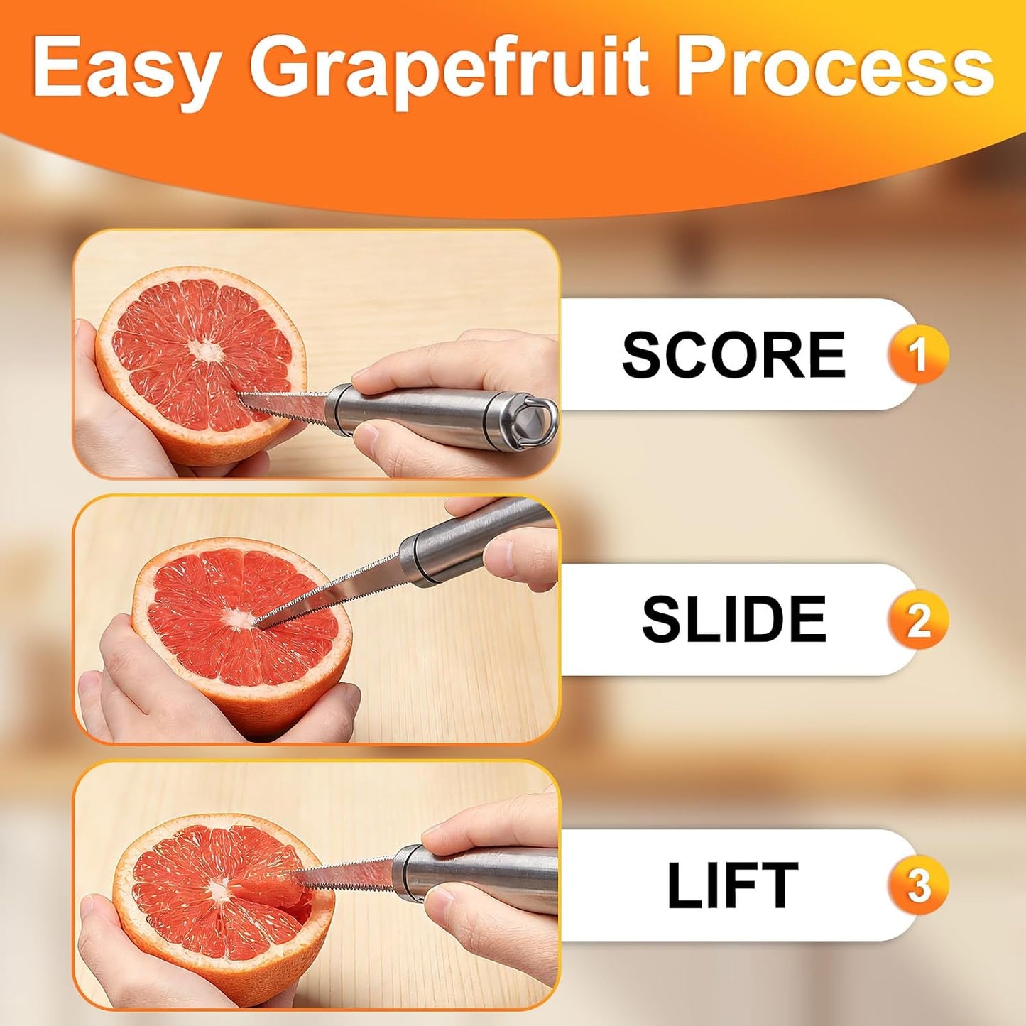 Grapefruit Knives 2 Pack, Stainless Steel Grapefruit Utensil Knife | Serrated Edge & Thick Gauge Handle, Kitchen Tool with Non-stick Plating for Kiwi, Mango, Dessert, Apple, Citrus Fruit
