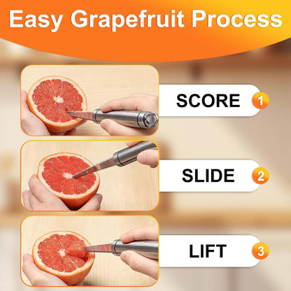 Grapefruit Knives 2 Pack, Stainless Steel Grapefruit Utensil Knife | Serrated Edge & Thick Gauge Handle, Kitchen Tool with Non-stick Plating for Kiwi, Mango, Dessert, Apple, Citrus Fruit