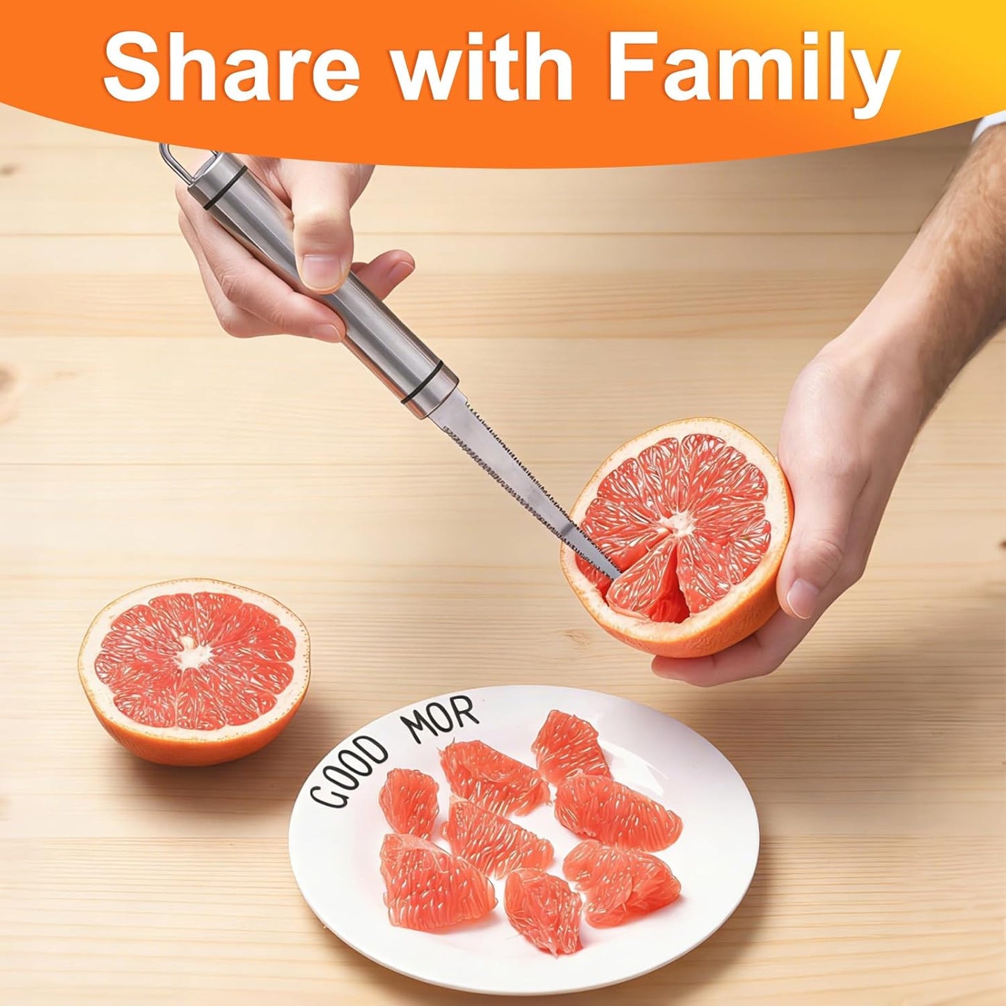 Grapefruit Knives 2 Pack, Stainless Steel Grapefruit Utensil Knife | Serrated Edge & Thick Gauge Handle, Kitchen Tool with Non-stick Plating for Kiwi, Mango, Dessert, Apple, Citrus Fruit