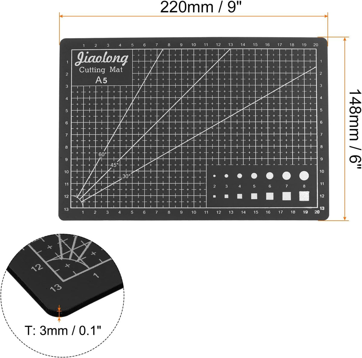 A5 Self-Healing Cutting Mat 9"x6" Craft Cutting Board for DIY Art Work Sewing Cutting, Black