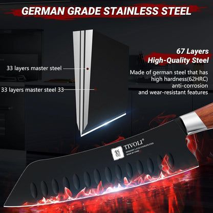 Santoku Knife, 7 Inch Professional Chef Knife with Wood Handle | German High Carbon Stainless Steel, Full Tang Ergonomic Wood Handle, Gift Box, Stain Resistant & Easy to Clean, for Cooking