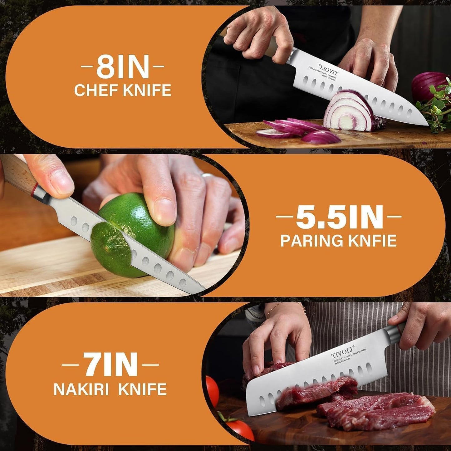 Santoku Knife, 7 Inch Professional Chef Knife with Wood Handle | German High Carbon Stainless Steel, Full Tang Ergonomic Wood Handle, Gift Box, Stain Resistant & Easy to Clean, for Cooking