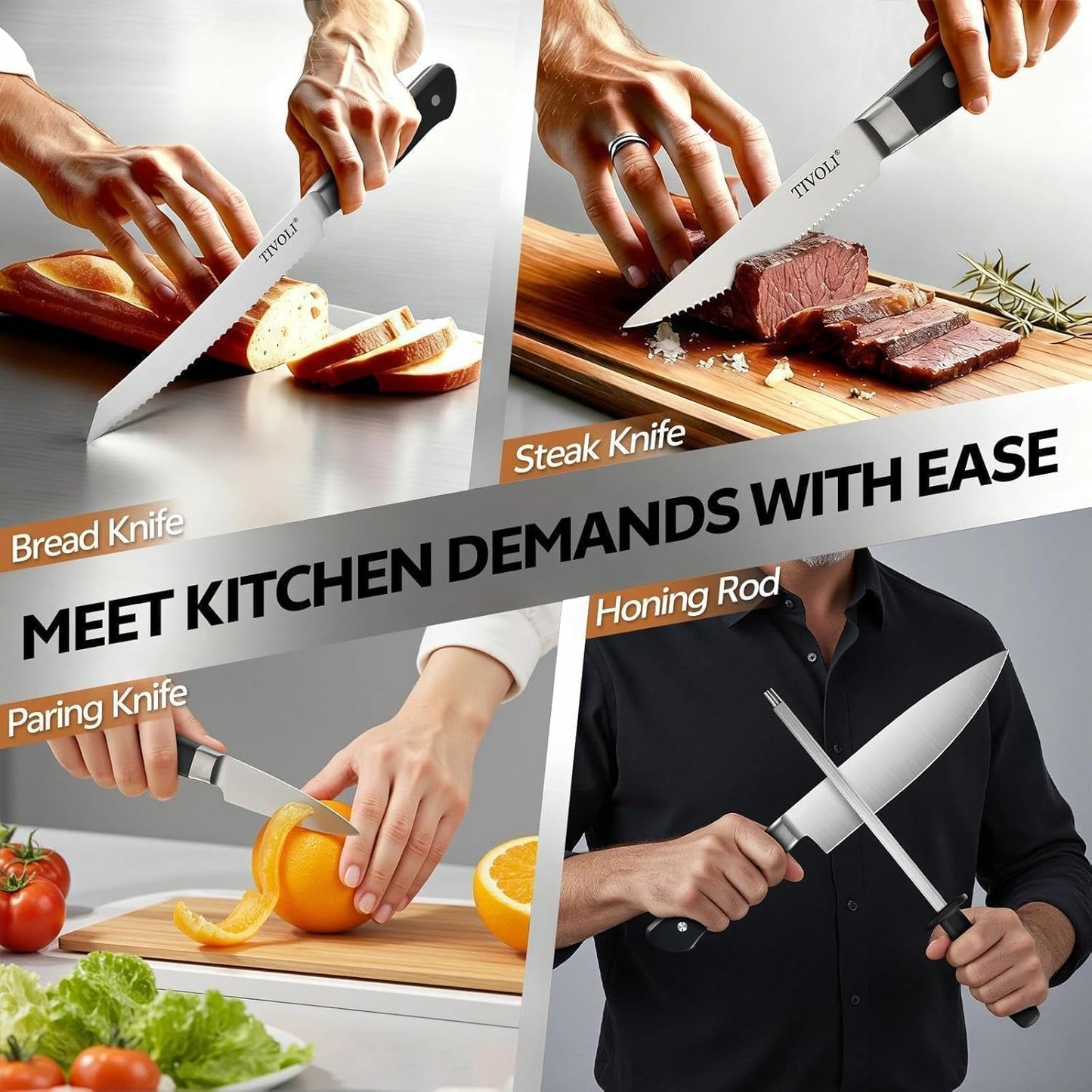 Santoku Knife, 7 Inch Professional Chef Knife with Wood Handle | German High Carbon Stainless Steel, Full Tang Ergonomic Wood Handle, Gift Box, Stain Resistant & Easy to Clean, for Cooking