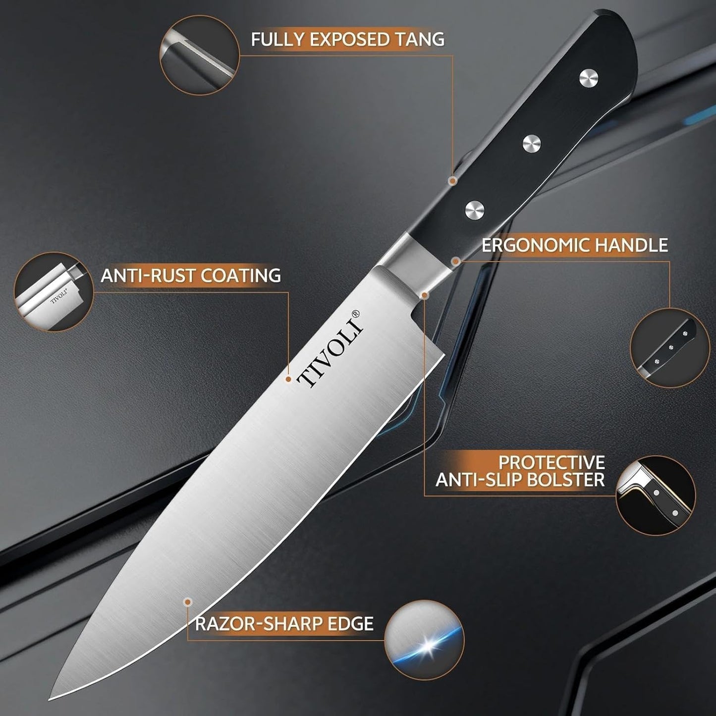 Santoku Knife, 7 Inch Professional Chef Knife with Wood Handle | German High Carbon Stainless Steel, Full Tang Ergonomic Wood Handle, Gift Box, Stain Resistant & Easy to Clean, for Cooking