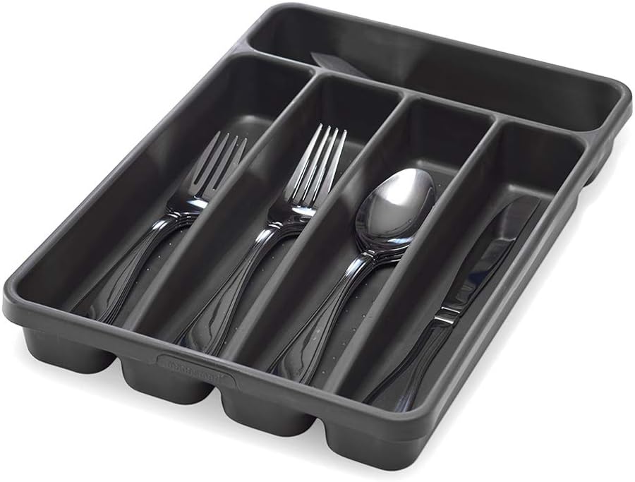 Silverware Tray, 5 Compartment Flatware Organizer for Forks, Knives & Spoons, Durable Drawer Organizer, Granite