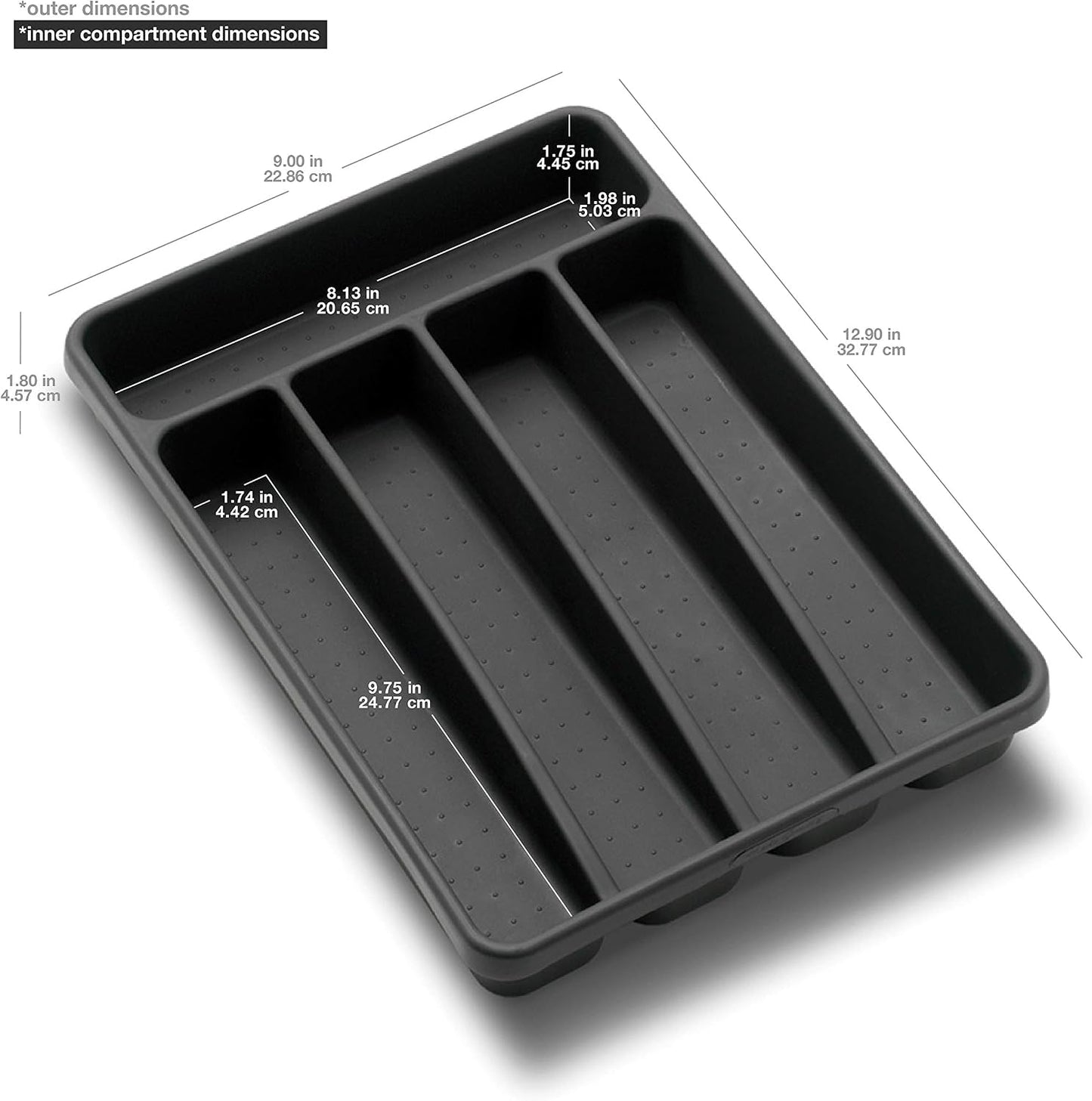 Silverware Tray, 5 Compartment Flatware Organizer for Forks, Knives & Spoons, Durable Drawer Organizer, Granite